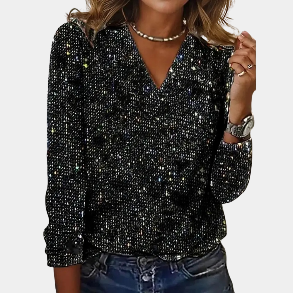 NATALIA | GLITTER V-NECK TOP