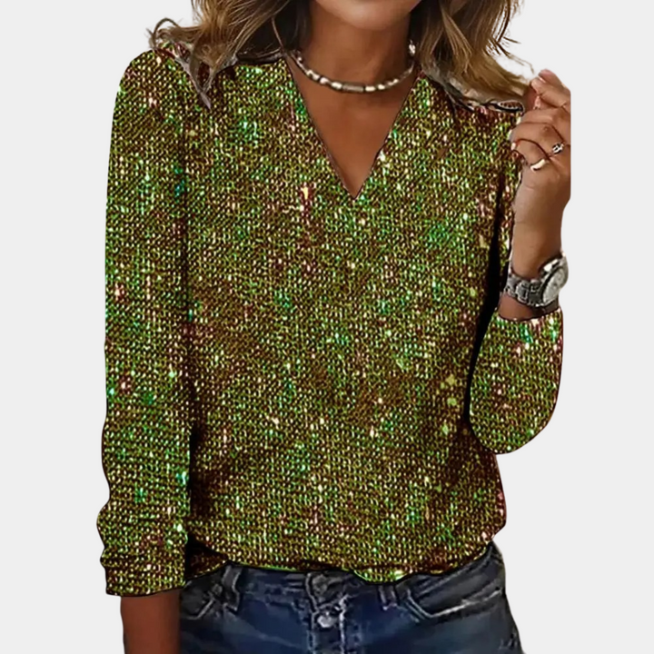 NATALIA | GLITTER V-NECK TOP