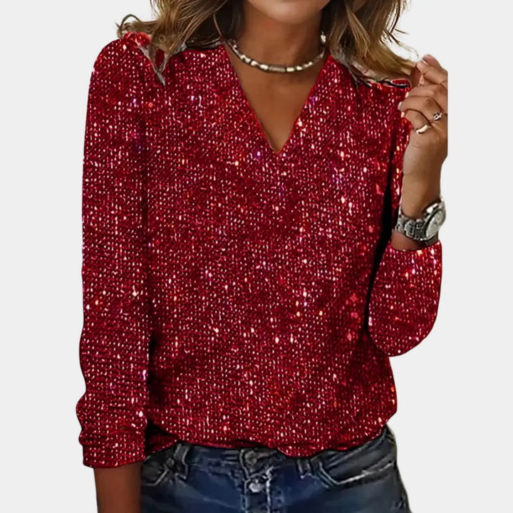 NATALIA | GLITTER V-NECK TOP