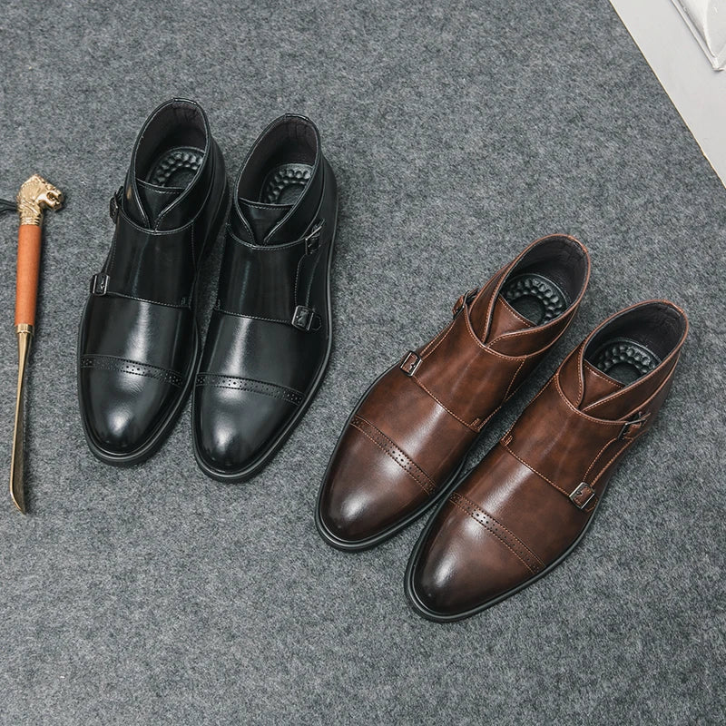 Darryl | Leather Boots with Double Monk Strap